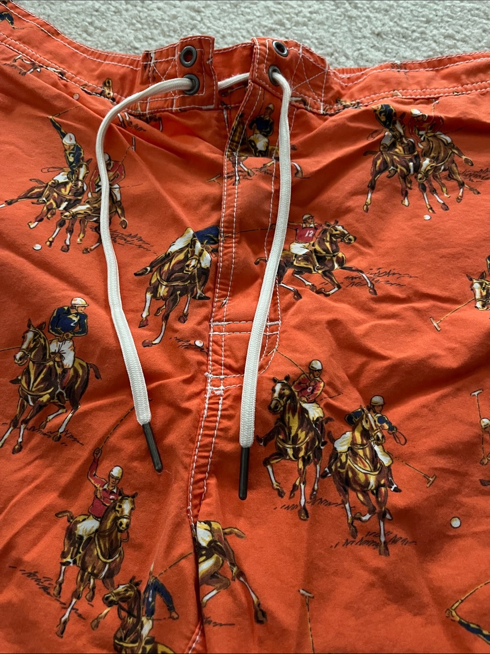 Ralph Lauren Orange Polo Player Swim Trunks. Men XL. Good condition. Pockets.